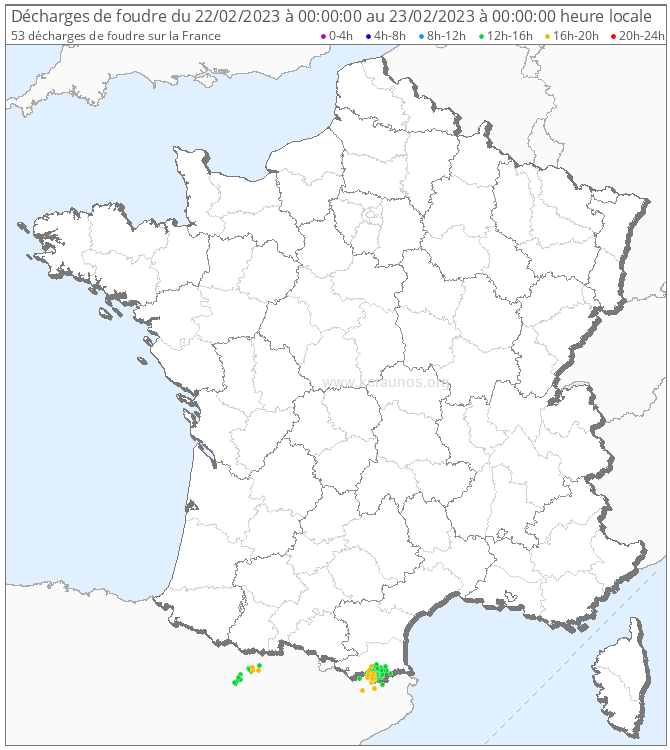 Orages de neige près des Pyrénées le 23 février