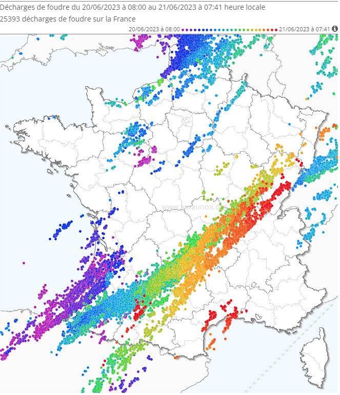 De violents orages frappent l'axe pays basque/Jura le 20 juin et nuit suivante