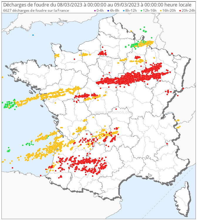 Orages localement actifs et grêle le 8 mars