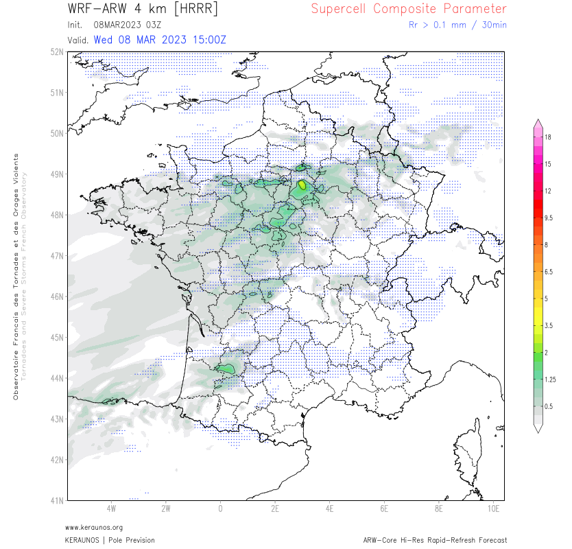 Orages localement actifs et grêle le 8 mars