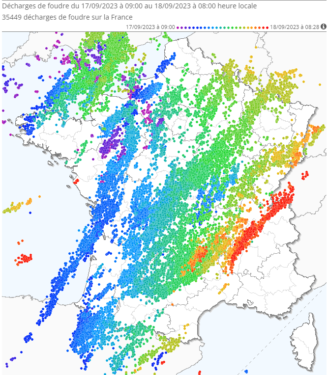 Le 17 septembre devient la journée la plus orageuse de septembre depuis le début de nos relevés