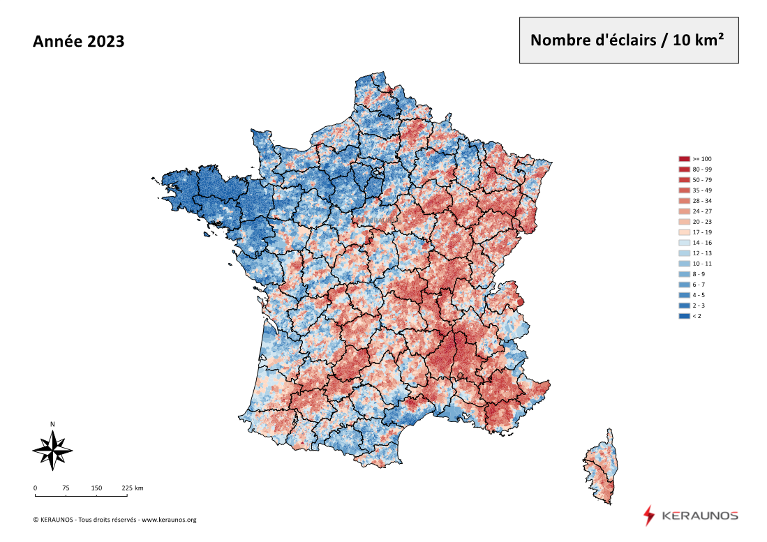  Les orages en France en 2023 : bilan national d'une année modérément orageuse