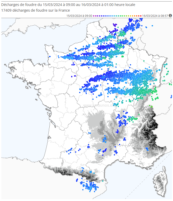 Nombreux orages et chutes de grêle ce 15 mars dans la moitié nord du pays