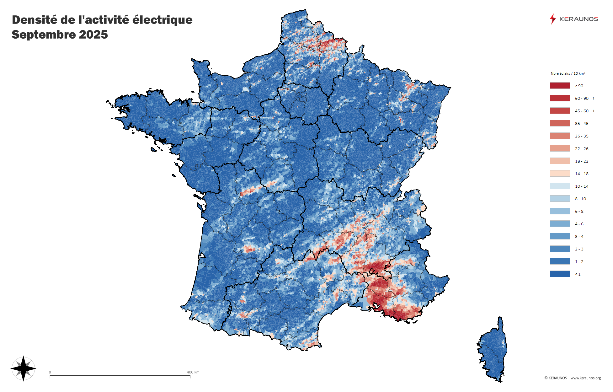 Bilan foudre de septembre : des orages parfois très électriques dans le sud-est
