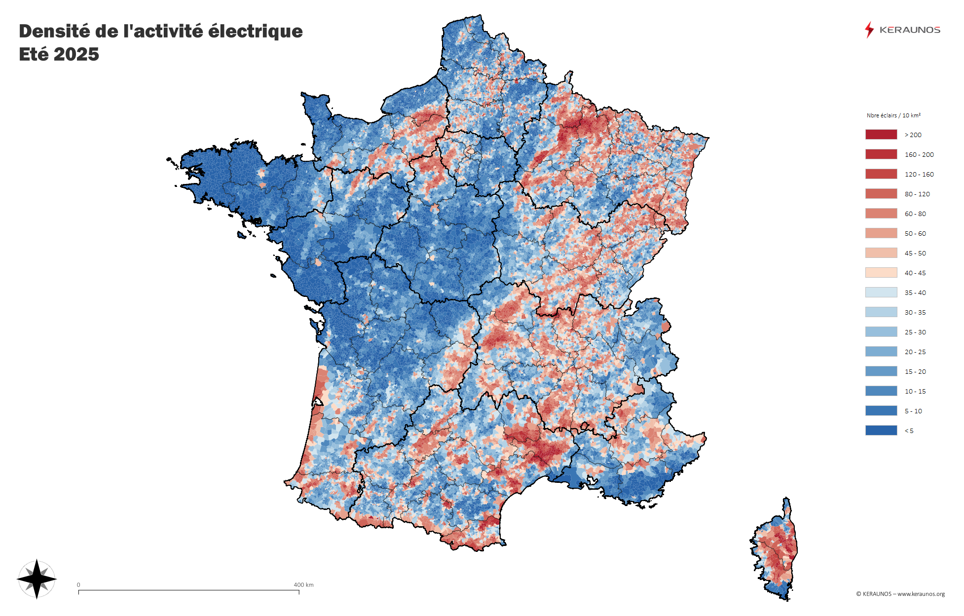 Eté 2025 : une activité orageuse contrastée, très faible dans l'ouest