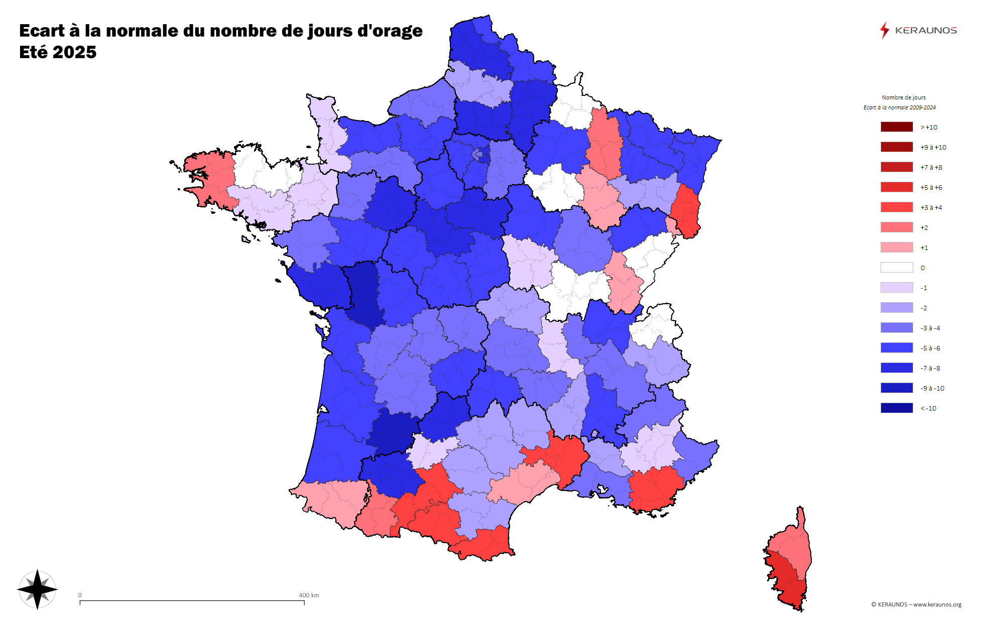 Eté 2025 : une activité orageuse contrastée, très faible dans l'ouest