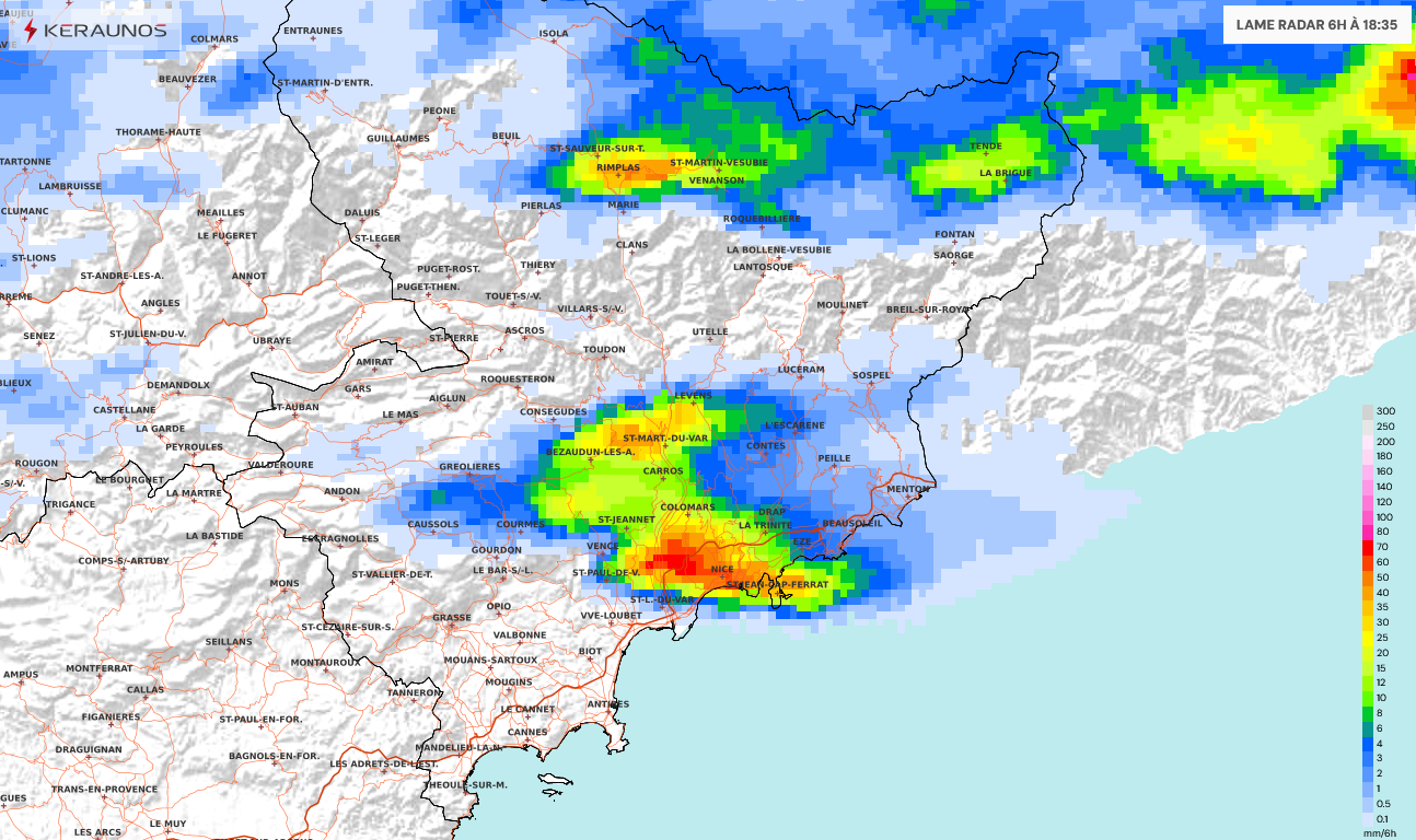 Orage avec pluie intense en région de Nice le 10 septembre