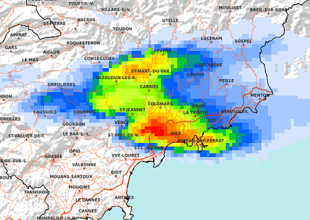 Orage avec pluie intense en région de Nice le 10 septembre