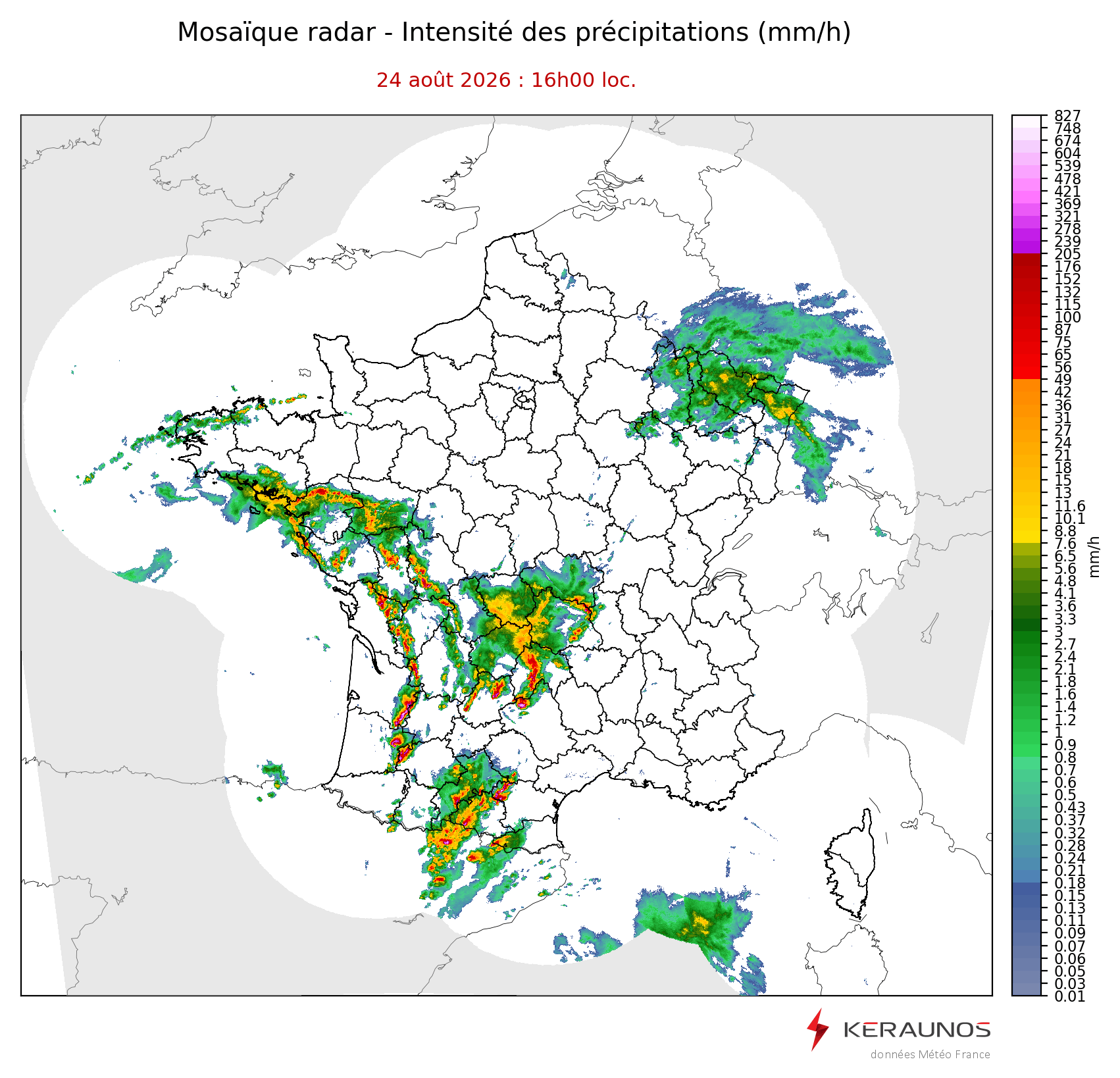 Derecho et foudroiement intense dans le sud le 24 août