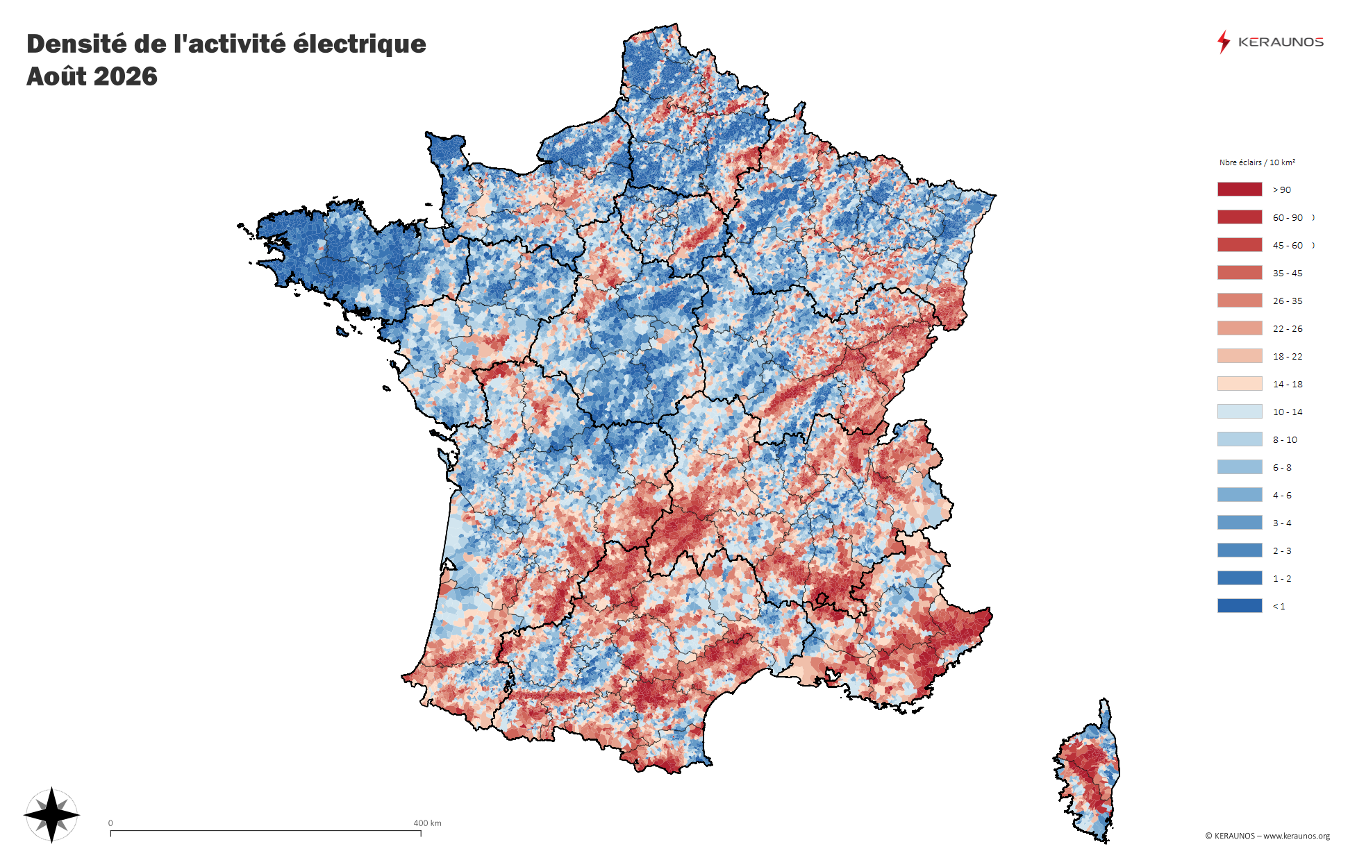 Bilan foudre d'août : une forte activité dans le sud du pays