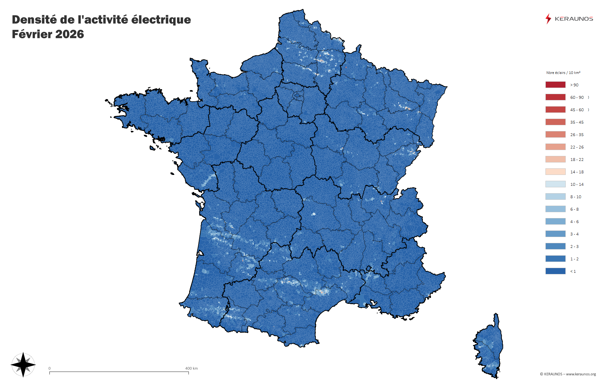 Bilan foudre de février : des impacts surtout présents dans le sud-ouest et le nord-est du pays