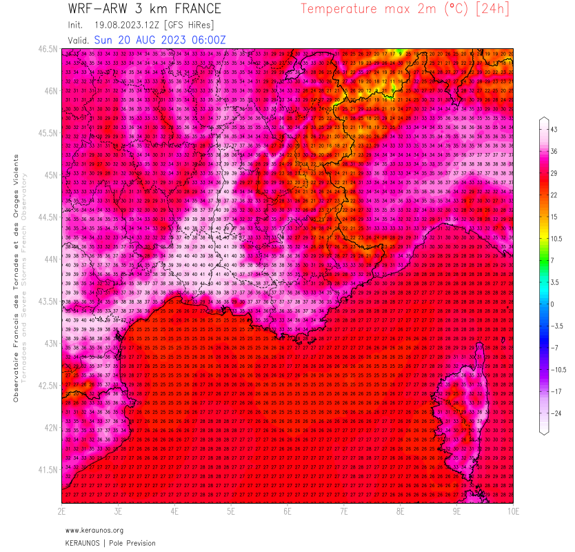 <p>Les températures vont monter d'un cran demain dimanche avec 39 à 41°C assez généralisé dans le sud-est et de possibles records mensuels. 38 à 40°C sont attendus dans le sud-ouest en Occitanie.</p>