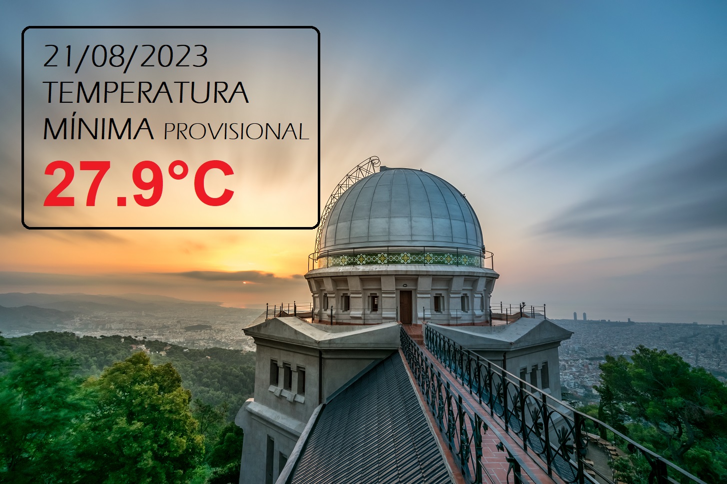 <p>Minimale provisoire de 27.9°C à Barcelone (Observatoire Fabra). Il s'agit, si ça ne descend pas d'ici 0h UTC, de la 2ème minimale la plus élevée de la série qui a débuté en 1914.</p>