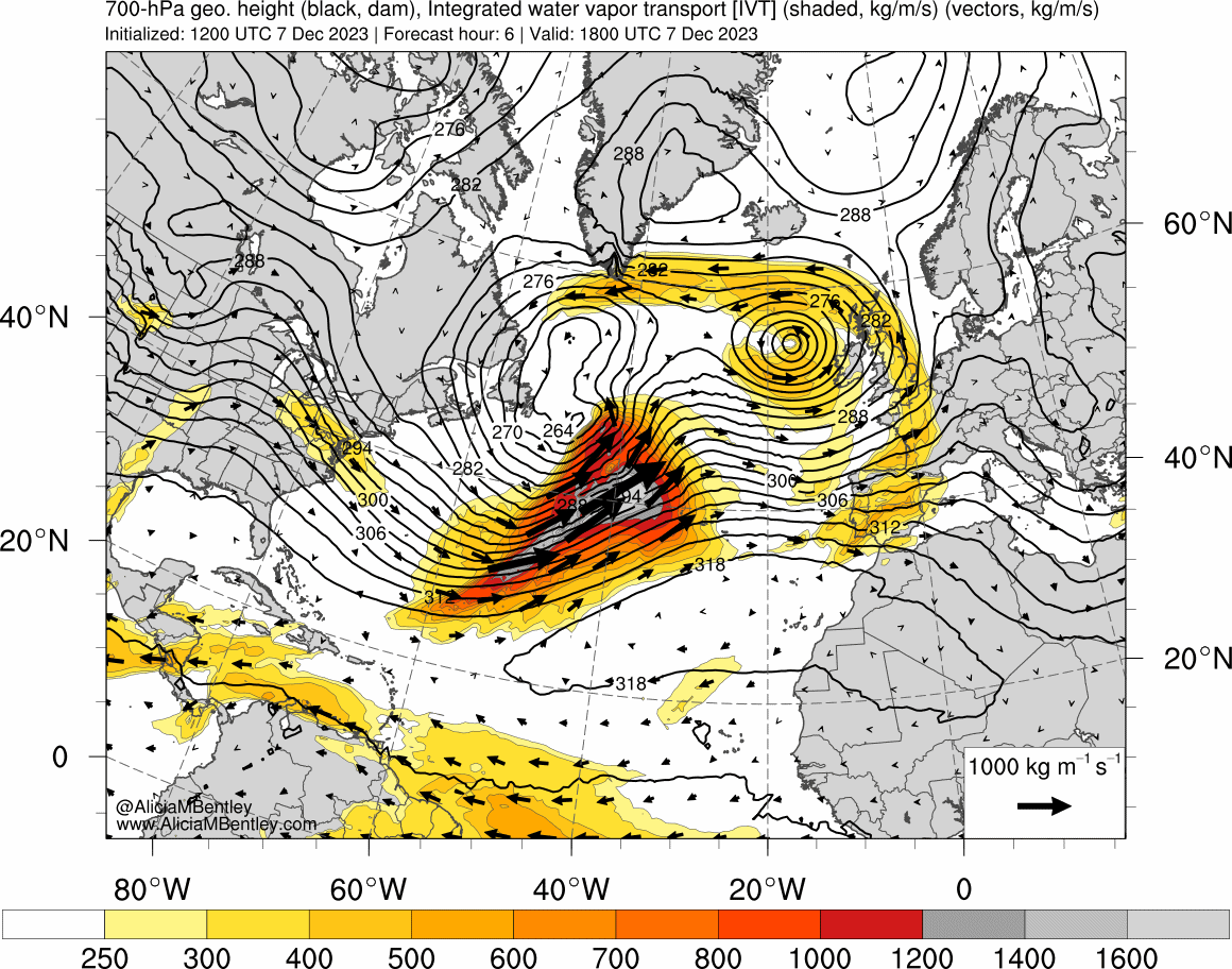 <p>Avant le retour de conditions anticycloniques probablement en fin de semaine prochaine, succession de perturbations actives avec rivières atmosphériques venues des tropiques. A surveiller en début de semaine la remontée sensible de l'iso 0°C vers 2500 m, notamment sur les Alpes.</p>