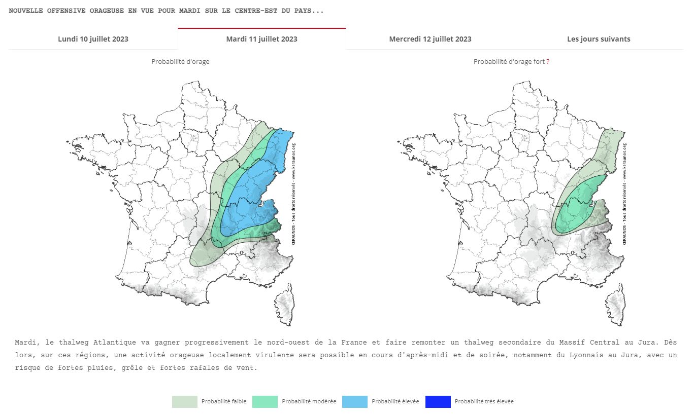 Apr&egrave;s une accalmie ce lundi, d&eacute;gradation &agrave; suivre de pr&egrave;s mardi entre centre-est &amp; nord-est avec risque de ph&eacute;nom&egrave;nes violents. Des incertitudes subsistent mais la masse d'air sera dot&eacute;e du potentiel instable le + important depuis le d&eacute;but de la saison.