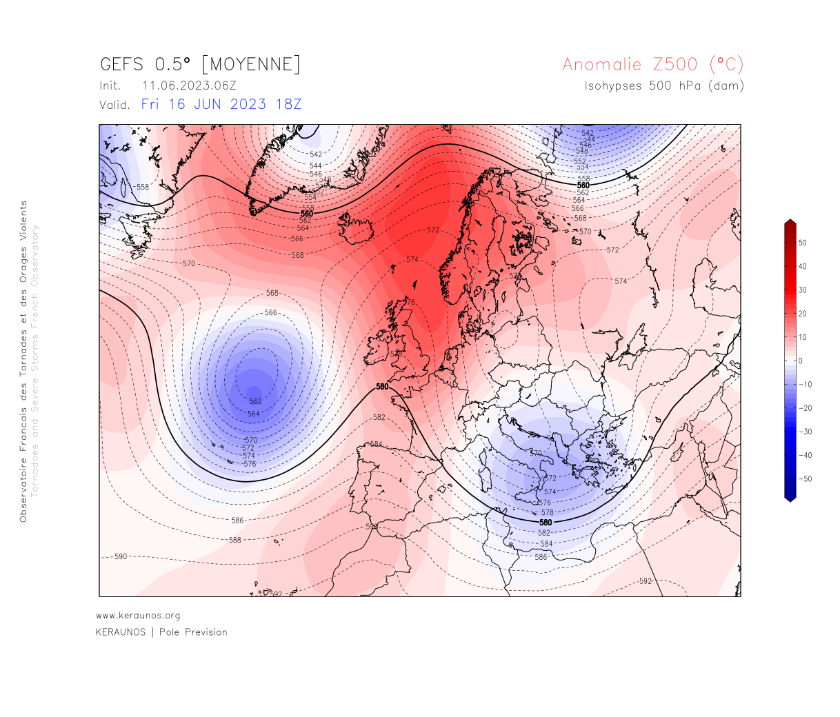 <p>Après 2 journées encore bien orageuses, surtout dans le sud lundi/mardi, les orages devraient devenir bien plus rares pour la suite de la semaine avec constitution d'un blocage en Omega sur le nord Europe. De fortes chaleurs semblent possibles le WE prochain.</p>