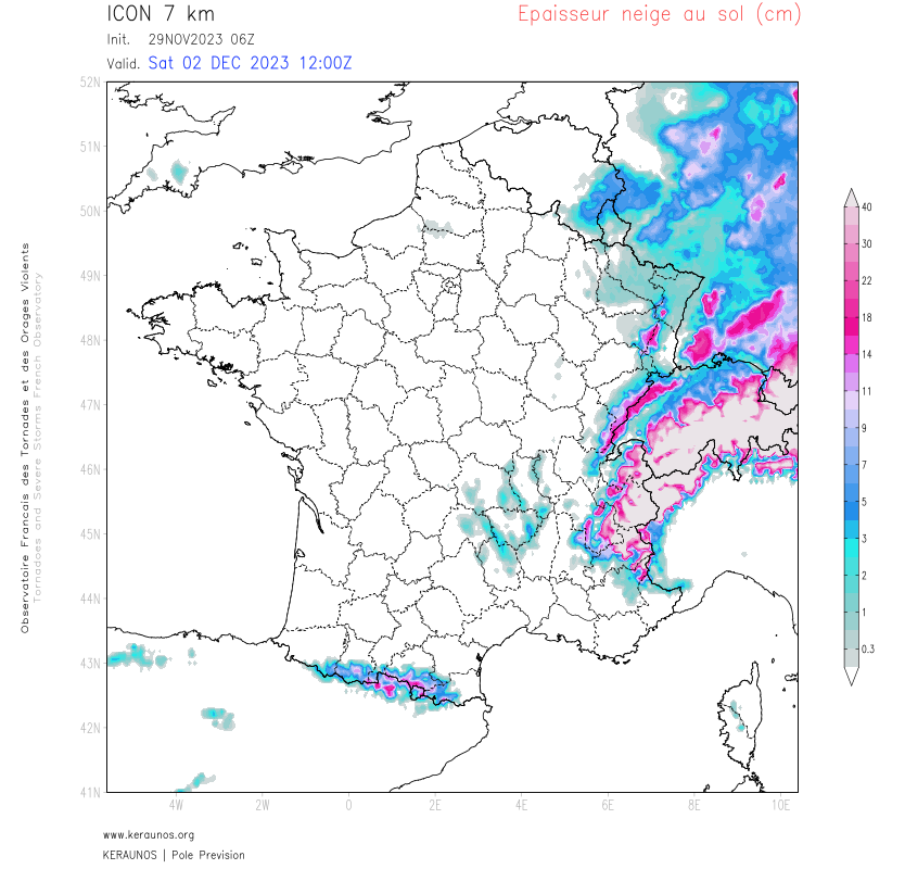 <p>Des chutes de neige sont attendues ces prochains jours, dans le nord-est notamment. Mais la constitution d'une couche au sol de plusieurs cm d'ici le week-end semble selon les dernières modélisations assez peu probable en raison de redoux et/ou de précipitations trop faibles.</p>