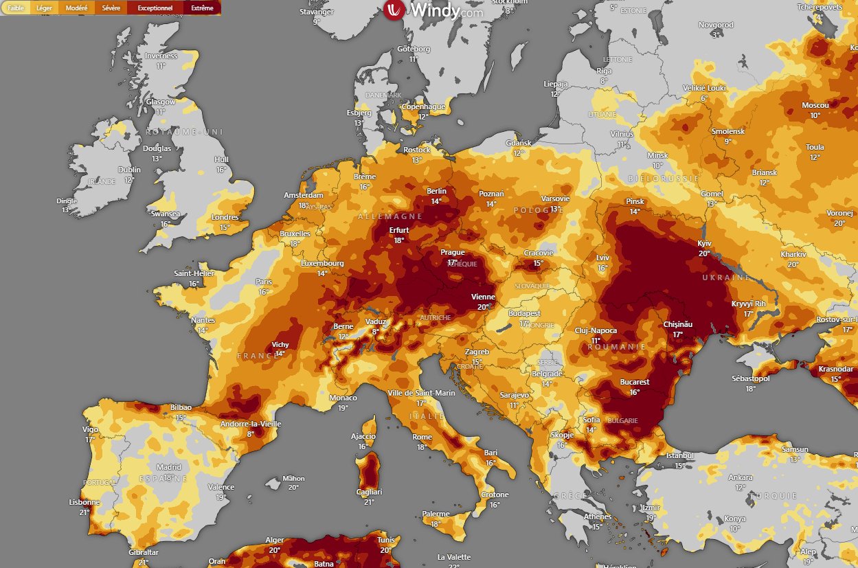 <p>D'ici au 10/12 octobre, étant donné qu'aucune précipitation significative n'est prévue (voire même au-delà du 10), la sécheresse de surface (0-40 cm) va devenir importante sur une grande partie de l'Europe selon les modélisations.</p>