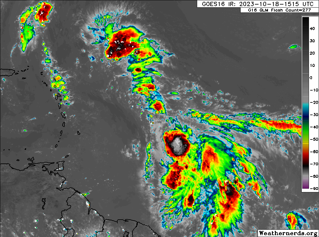 <p>L'onde tropicale 94L située au large du sud de l'arc antillais pourrait s'intensifier ces prochaines heures. Le développement d'une tempête tropicale est jugé très probable par le NHC.</p>