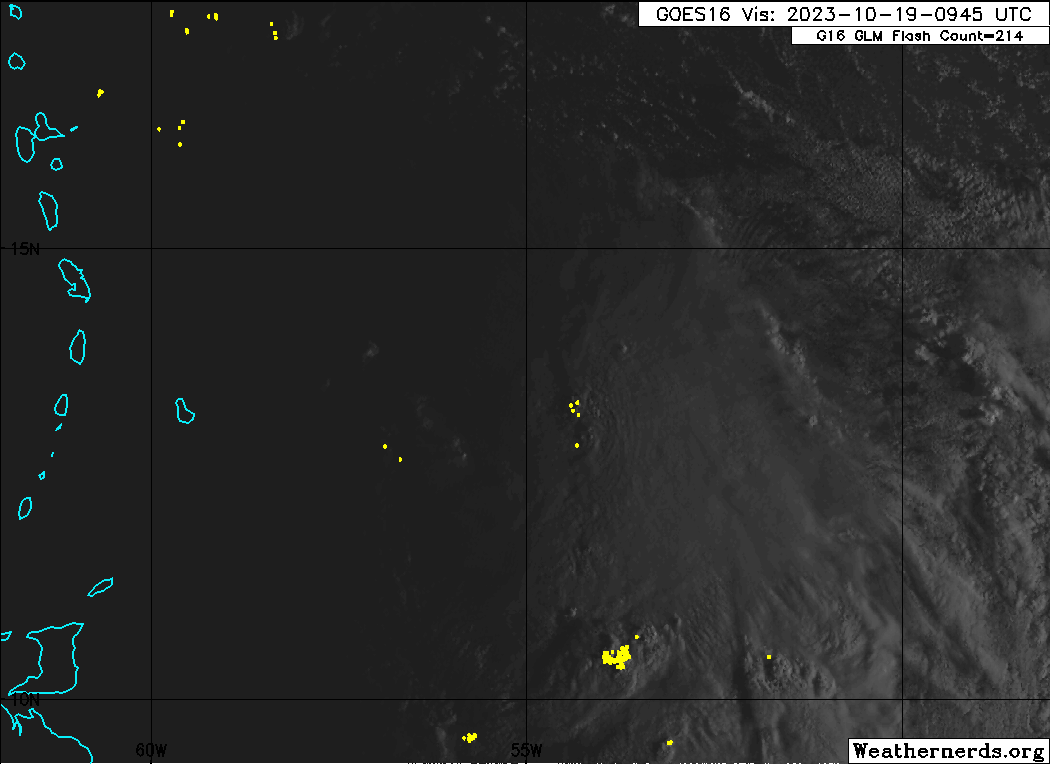 <p>La reconnaissance aérienne a trouvé que la tempête tropicale Tammy s'était intensifiée (50 nœuds de vents soutenus). Le NHC envisage désormais une intensification en ouragan samedi sur le nord des Antilles.</p>