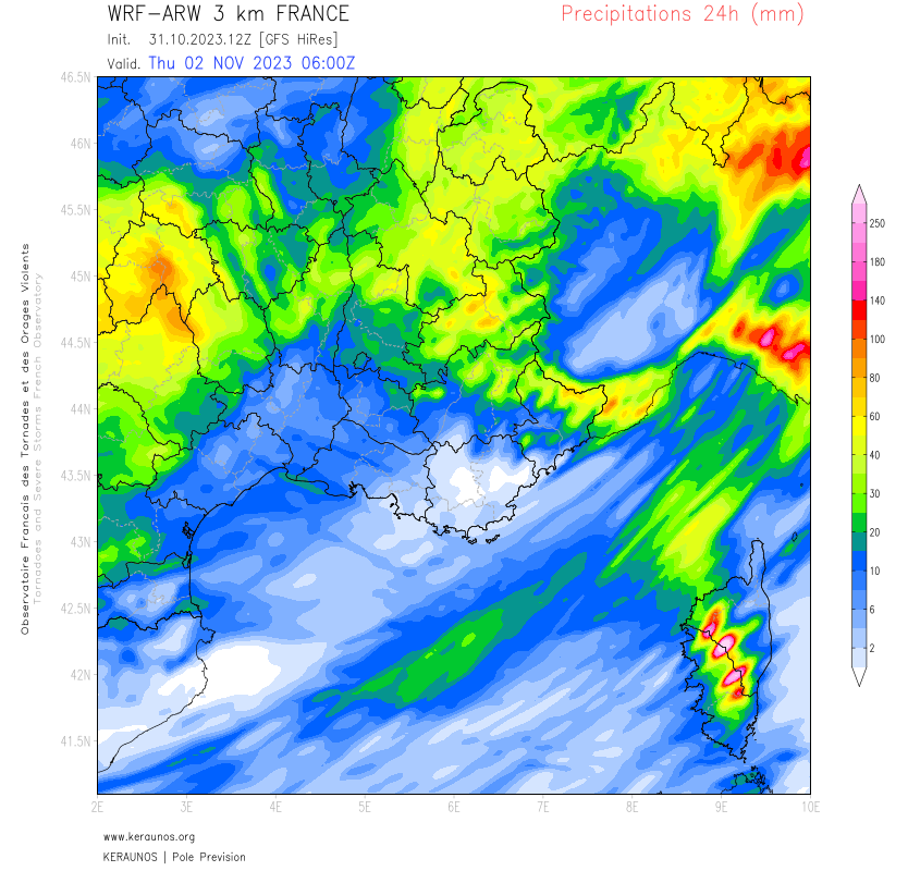 <p>De fortes pluies orageuses sont attendues sur la Corse jeudi. Le violent flux de sud-ouest contribuera à une forte composante orographique des précipitations avec des cumuls importants sur les reliefs du centre de l'île.</p>