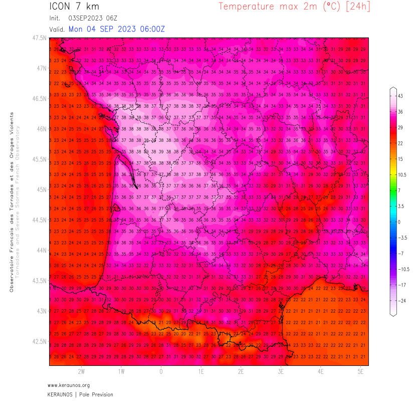 <p>Demain lundi, pic de chaleur dans cet épisode qui va durer une semaine au moins. 37 à 39°C possibles dans le sud-ouest/centre-ouest. Les records mensuels de Cognac (datant de 1945), Angoulême, Niort, Poitiers, Bordeaux, Limoges ou Bergerac sont à suivre plus particulièrement.</p>