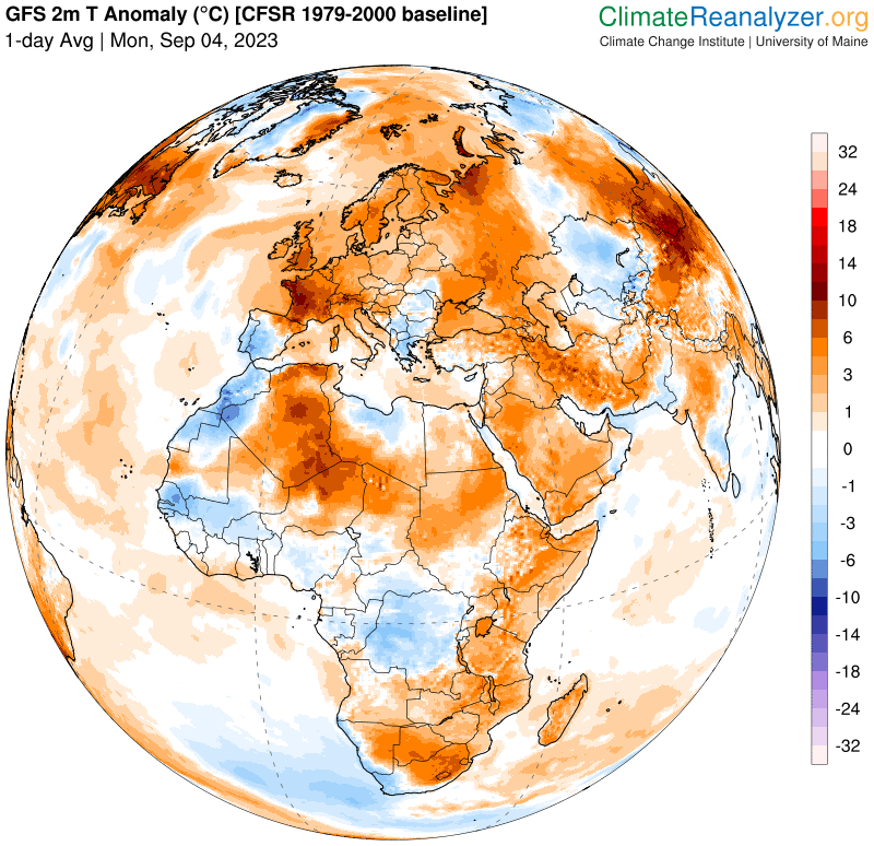 <p>L'indicateur thermique national finit à 25.1°C ce 4 septembre 2023. C'est la première fois qu'il passe les 25°C en septembre. C'est 6.2°C au-dessus de la normale 1991/2020 et c'est l'anomalie thermique la plus marquée d'Europe aujourd'hui.</p>
