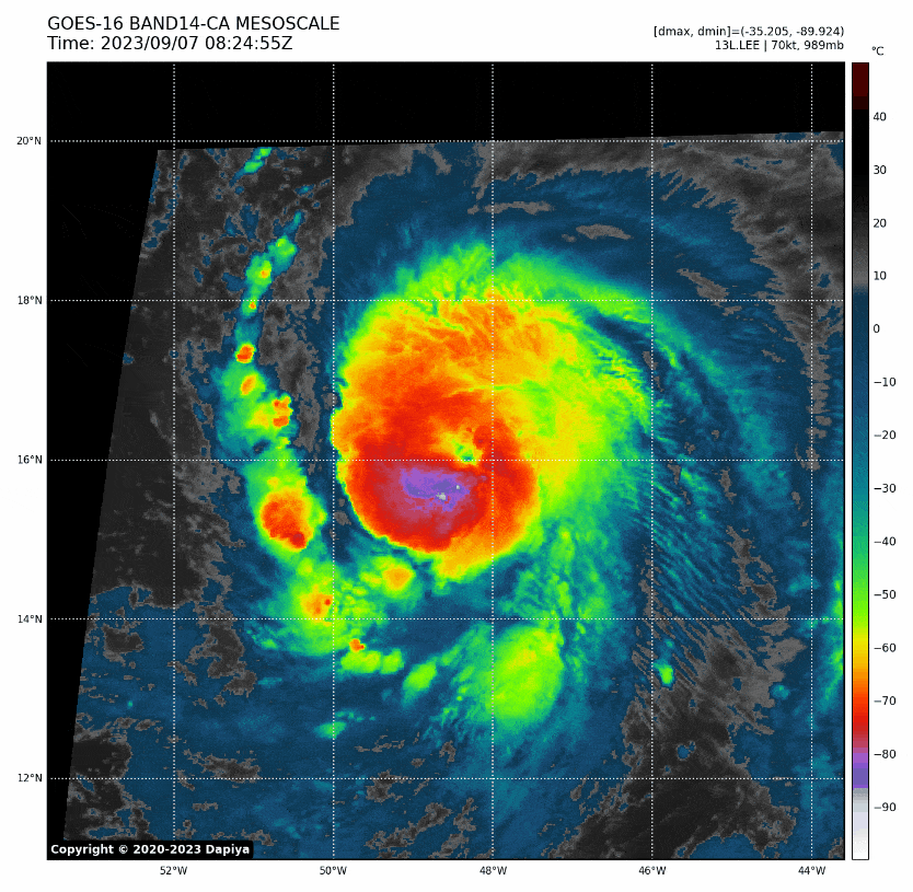 <p>L'ouragan Lee dans l'Atlantique poursuit son intensification progressive et devrait bientôt entamer une phase d'intensification plus rapide.</p>