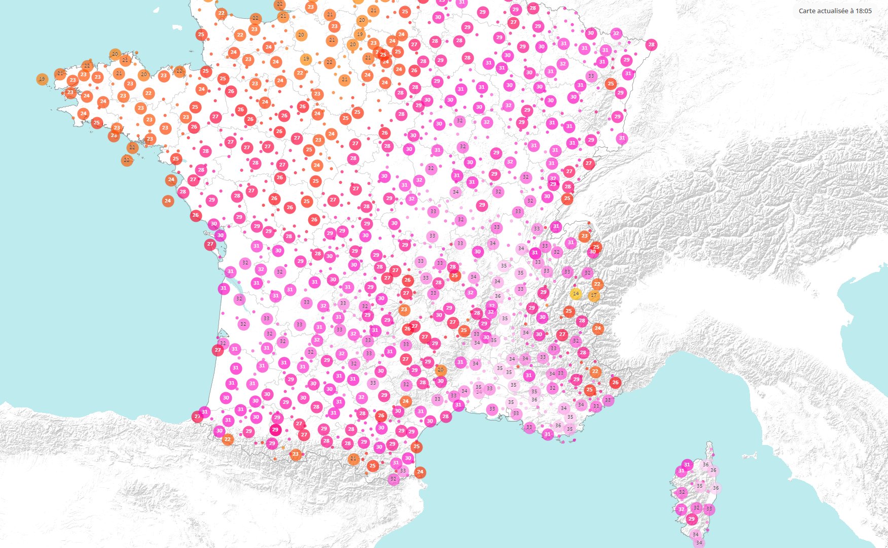 Cette derni&egrave;re journ&eacute;e de l'&eacute;t&eacute; m&eacute;t&eacute;orologique a &eacute;t&eacute; encore tr&egrave;s chaude sur les deux tiers du pays, notamment dans le sud-est avec jusqu'&agrave; 37&deg;C dans le Vaucluse, et plus de 35&deg;C le long du Rh&ocirc;ne jusqu'en Corse.