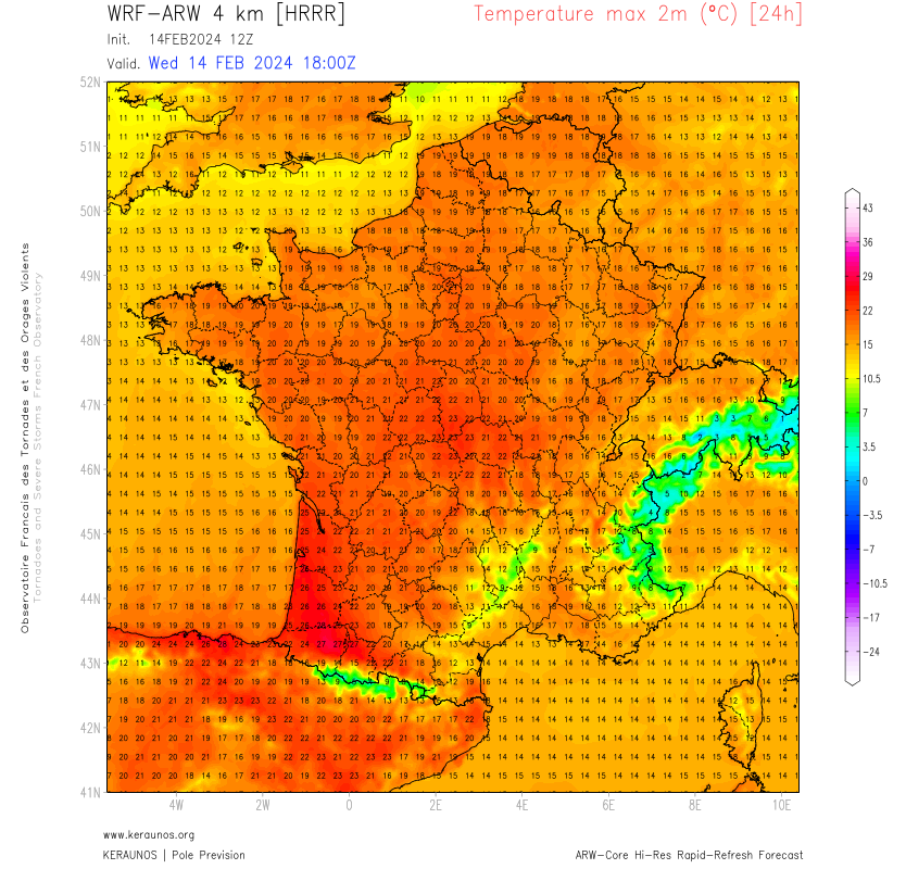 <p>Des températures estivales sont attendues demain jeudi dans le sud-ouest avec effet de foehn. Possiblement plus de 25/26°C localement. La barre des 20°C devrait être franchie sur le centre du pays en ce 15 février.</p>