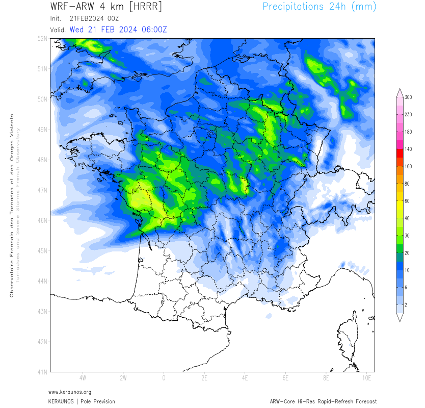 <p>Des pluies abondantes sont attendues sur le centre-ouest du pays ce mercredi au sein d'un vaste secteur chaud. Localement jusqu'à 50 mm sont possibles sur le nord du Poitou ou la Vendée notamment.</p>