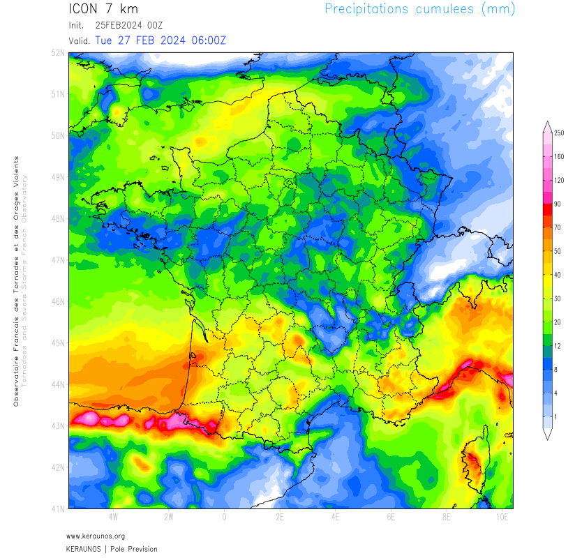 <p>Sous l'influence de la dépression qui gagne la France demain, les cumuls de pluie des prochaines 48h vont être importants, notamment dans le sud-ouest, sur les Pyrénées occidentales et sur l'est de la Provence et relief corse.</p>