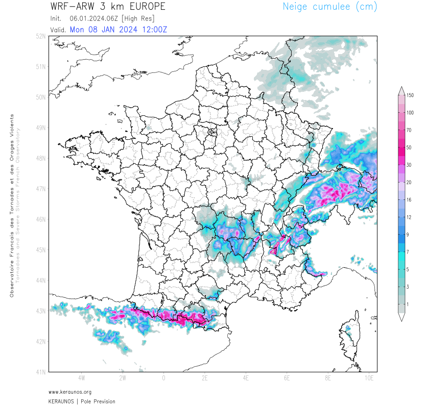 Pour les 72 prochaines heures, une tra&icirc;ne de nord, &agrave; forte composante orographique est attendue avec des cumuls neigeux cons&eacute;quents sur les reliefs expos&eacute;s &agrave; ces flux entre Massif-Central, Pr&eacute;alpes et Pyr&eacute;n&eacute;es.