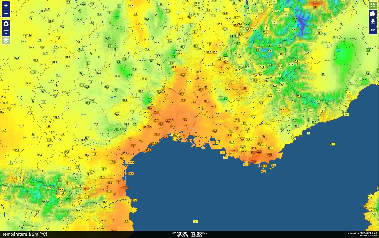 Des records mensuels de douceur ont &eacute;t&eacute; battus ce mercredi dans le sud-est :
- Le Luc : 22.5&deg;C battant les 22.4&deg;C en 2015 - Montpellier : 22.1&deg;C battant les 21.2&deg;C en 2002 - N&icirc;mes Garons : 21&deg;C battant les&nbsp;20.5&deg;C en 2015 - N&icirc;mes Courbessac : 21.5&deg;C &eacute;galant les 21.5&deg;C en 2015 - Marseille Provence : 19.9&deg;C &eacute;galant les 19.9&deg;C en 2007