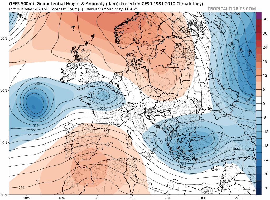 Le retour de conditions anticycloniques semble se confirmer &agrave; partir du week-end du 8 mai et de l'Ascension. Une d&eacute;gradation est attendue demain dimanche puis des pluies lundi avant le transit d'une goutte froide mardi. Elle va s'&eacute;vacuer mercredi avec une hausse sensible des champs de pression et le retour d'un temps sec et assez beau.