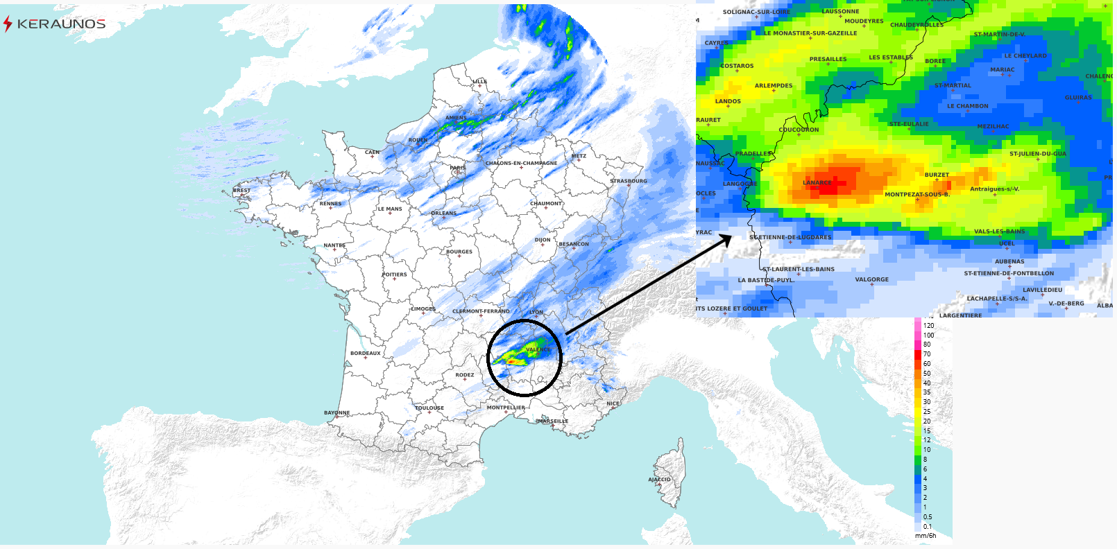 Des orages tr&egrave;s actifs et fortement pluvieux ont produit localement des lames d'eau importantes dans l'ouest de l'Ard&egrave;che ce dimanche 26 mai. Ce sont les secteurs de Lanarce et Issanlas qui ont &eacute;t&eacute; les plus touch&eacute;s, avec plus de 50 mm de pluie en 1 heure seulement.