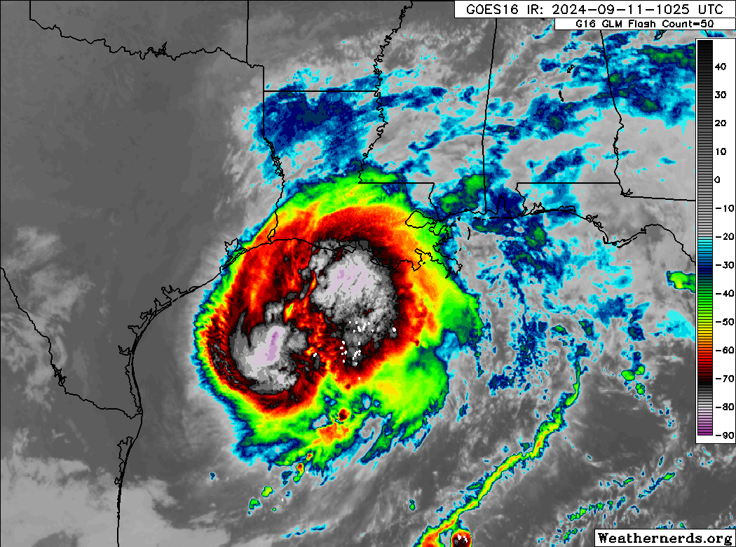 L'ouragan Francine &eacute;volue dans le Golfe du Mexique et se rapproche de la c&ocirc;te de la Louisiane qu'elle atteindra dans le courant de la nuit prochaine. Une sur&eacute;l&eacute;vation du niveau de la mer jusqu'&agrave; 3 m est pr&eacute;vue dans le secteur de Port Fourchon. Des cumuls de pluie 150 &agrave; 300 mm sont attendus.
