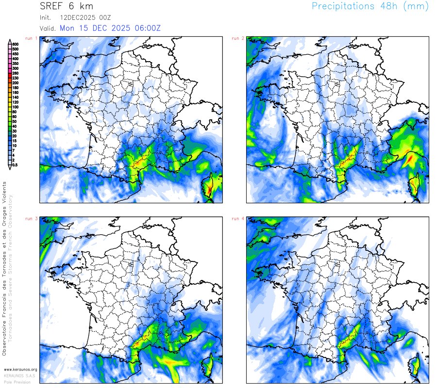 Une d&eacute;gradation pluvio-orageuse va se mettre en place sur le sud du pays en d&eacute;but de semaine. Les mod&egrave;les d'ensemble HD s'accordent sur un &eacute;pisode pluvieux cons&eacute;quent entre l'ouest du Languedoc et l'est de la Corse.