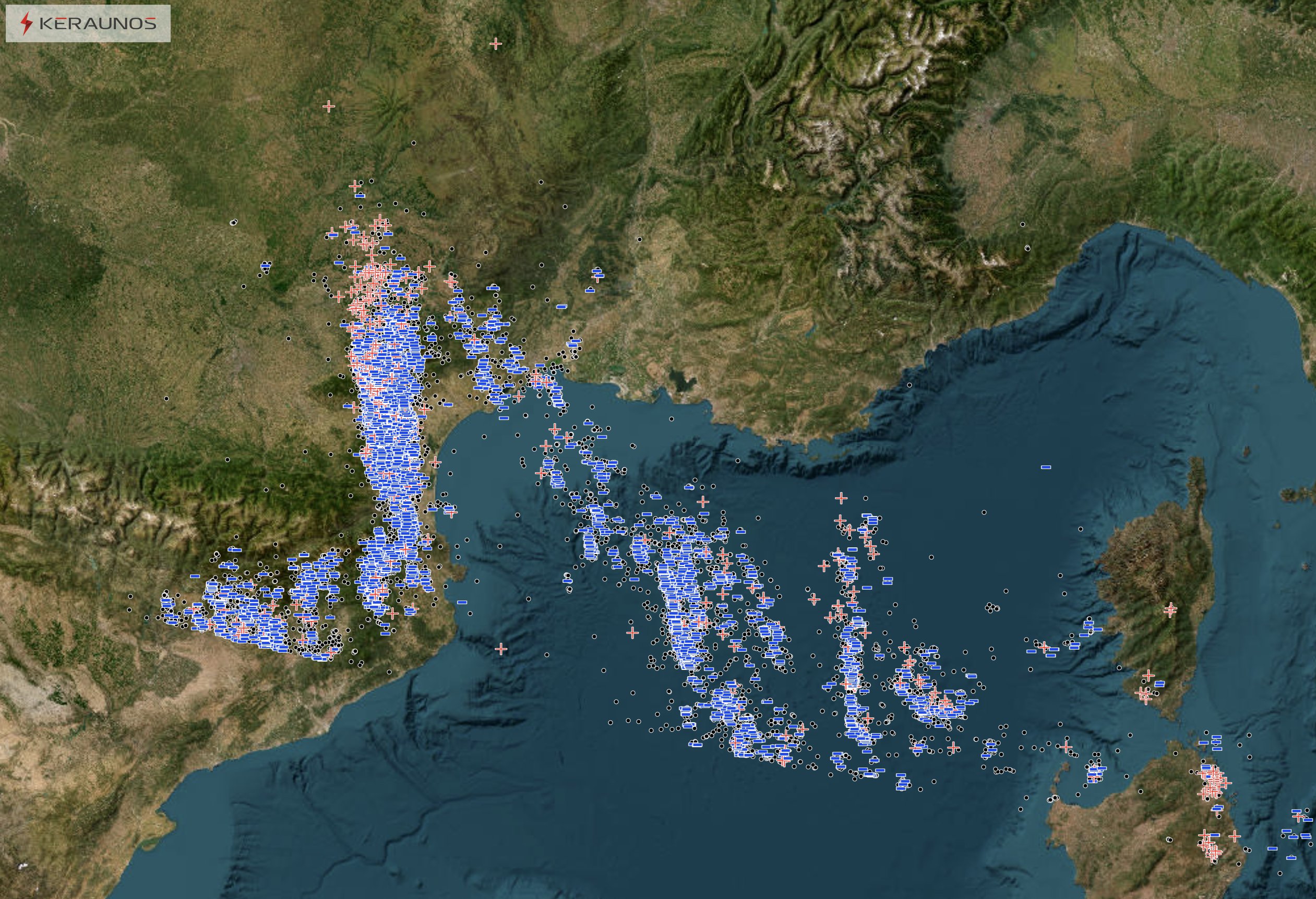 L'&eacute;pisode pluvio-orageux des 15 et 16 d&eacute;cembre a produit une activit&eacute; orageuse soutenue pour un mois de d&eacute;cembre avec plus de 13 700 &eacute;clairs d&eacute;tect&eacute;s, surtout des Pyr&eacute;n&eacute;es-Orientales &agrave; la Montagne Noire.