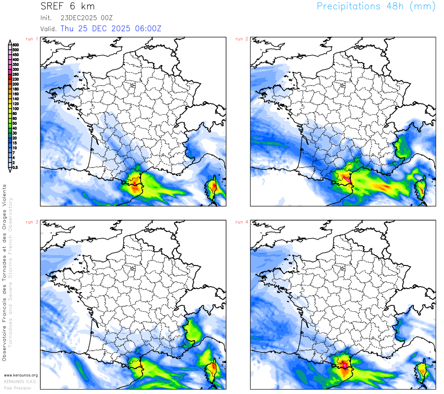 Apr&egrave;s les pluies de ce d&eacute;but de semaine, un nouvel &eacute;pisode pluvieux actif est attendu entre jeudi et vendredi de la Corse &agrave; l'Aude et aux Pyr&eacute;n&eacute;es-Orientales avec des lames d'eau potentiellement importantes attendues pr&eacute;vues en 48h par les mod&egrave;les d'ensemble.