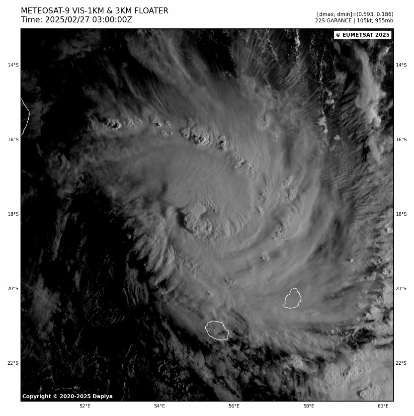 <p>Lever du jour sur le cyclone tropical intense Garance qui s'est bien intensifié au cours des 24 dernières heures. La Réunion devrait passer en alerte rouge ce jeudi soir.</p>
