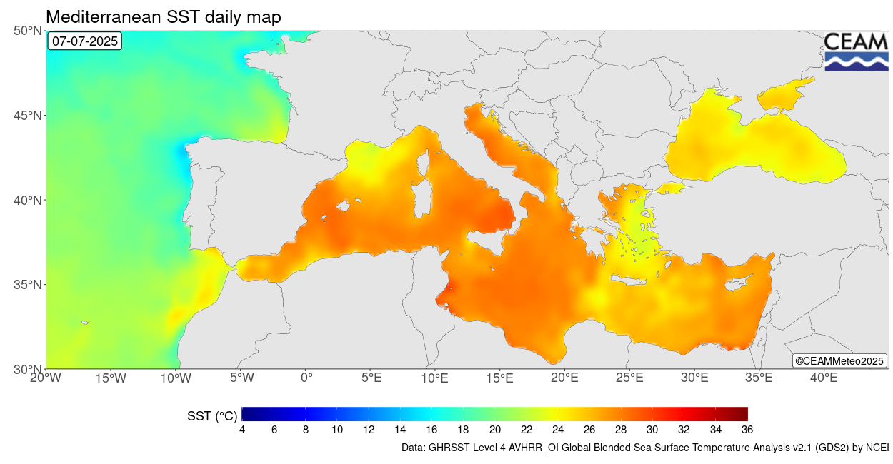 Avec le retour des vents de nord soutenus, le ph&eacute;nom&egrave;ne d'upwelling a bien fait baisser la temp&eacute;rature de la mer dans le Golfe du Lion. A noter le m&ecirc;me ph&eacute;nom&egrave;ne sur le lac L&eacute;man o&ugrave; la temp&eacute;rature de surface a perdu 12&deg;C en 48h &agrave; Nyons.