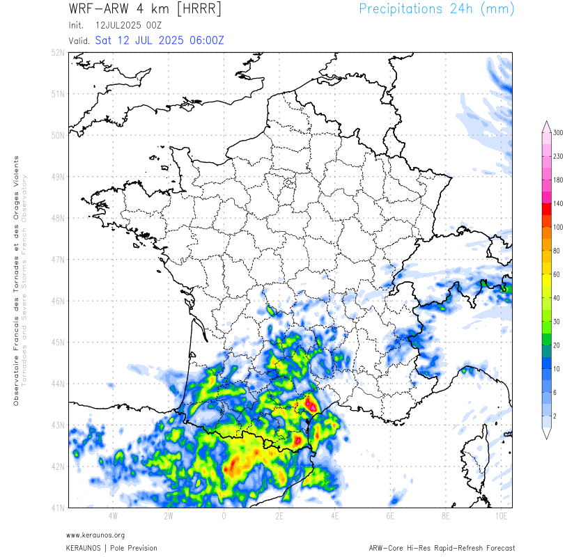 Un risque orageux localement fort est attendu sur le sud du pays ce samedi avec le transit d'une petite goutte froide. Des cumuls de pluie localement importants sont simul&eacute;s en Occitanie notamment.