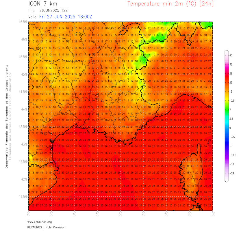 A partir de samedi, les minimales vont devenir tr&egrave;s remarquablement chaudes sur le sud-est avec des valeurs qui pourraient ne pas descendre sous les 26/27&deg;C pr&egrave;s du littoral, avec le maintien de vents de terre la nuit. La temp&eacute;rature de la mer tr&egrave;s anormalement chaude (25&deg;C) contribuera &eacute;galement &agrave; ces fortes minimales lorsque les brises et vents marins se l&egrave;veront la semaine prochaine.