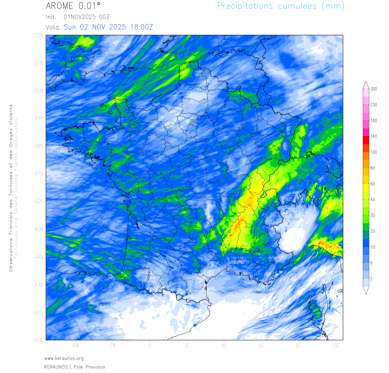 Le week-end s'annonce bien arros&eacute; sur le centre-est au passage d'un front froid actif la nuit prochaine puis de la tra&icirc;ne. Des cumuls sup&eacute;rieurs &agrave; 50 mm seront possibles de l'Ard&egrave;che au sud du Jura.