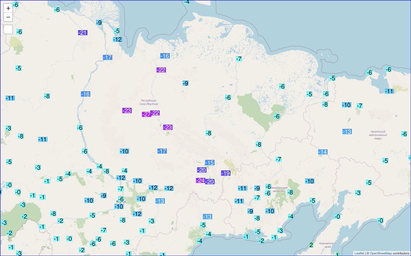 Froid remarquable pour un d&eacute;but octobre en Sib&eacute;rie orientale, notamment &agrave; Verhojansk o&ugrave; une valeur de -27,2&deg;C a &eacute;t&eacute; relev&eacute;e avec 12 cm de neige au sol. Les gel&eacute;es se g&eacute;n&eacute;ralisent &agrave; l'ensemble de la Sib&eacute;rie en ce d&eacute;but de mois. Carte Ogimet.