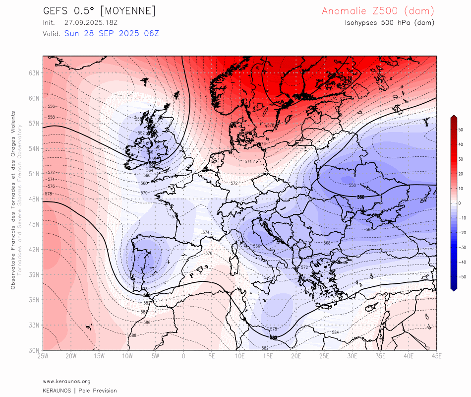 La semaine &agrave; venir devrait &ecirc;tre domin&eacute;e part un blocage scandinave solide et de bas g&eacute;opotentiel sur le centre du continent qui devraient maintenir un flux de nord. On surveillera donc de possibles averses dans le Golfe de G&ecirc;nes et donc en Corse et ses abords &agrave; partir de mercredi.