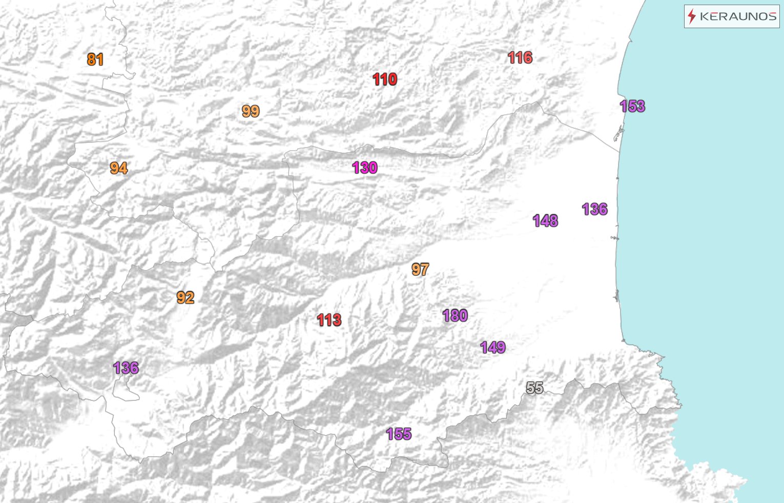 Nils - Rafale exceptionnelle &agrave; 180 km/h dans le Vallespir &agrave; Caixas (Pyr&eacute;n&eacute;es-Orientales). Le vent moyen sur 10 min a atteint 105 km/h.