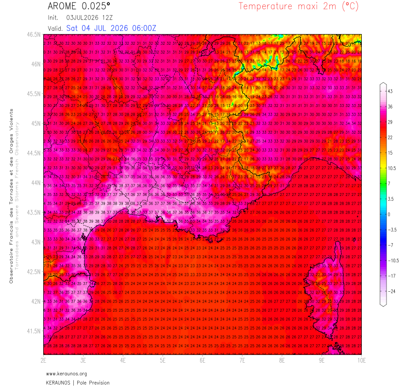 Sous une puissante dorsale anticyclonique, le flux de nord pr&egrave;s du sol va favoriser une nette hausse des temp&eacute;ratures demain samedi sur le sud-est avec 37 &agrave; 39&deg;C attendus. Le risque orageux va rester inexistant sur le pays (sauf averse sur le Mercantour).