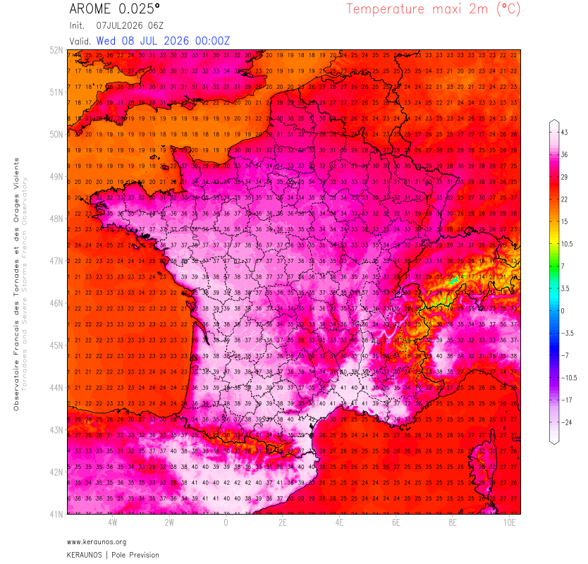 Demain mercredi, une baisse de quelques degr&eacute;s est attendue en g&eacute;n&eacute;ral sur le pays, sauf sur le sud-est o&ugrave; le retour de la tramontane et du mistral sera tr&egrave;s d&eacute;favorable sur le front des incendies. 40 &agrave; 42&deg;C attendus, localement 43&deg;C en Languedoc, jusqu'en basse vall&eacute;e du Rh&ocirc;ne.